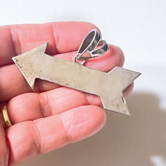 Sterling Silver Arrow Pendant With Blue & Green Stone Inlay Native American Styl - Picture 4 of 8